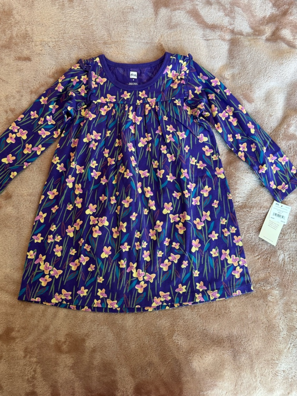 NWT Tea Collection 100% Cotton Toddler Girls Dress, Purple Flowers, Size 2